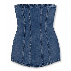Style Tree Womens 1X Tube‎ Dress Blue Acid Wash Denim Strapless Bodycon NWT